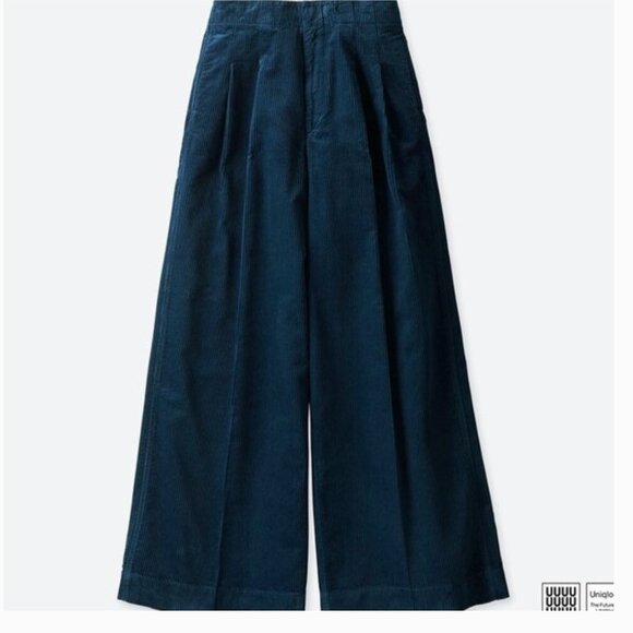UNIQLO U Navy Blue Wide Leg Corduroy Trouser Pants Size 6 - Picture 1 of 10